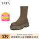 他她（TATA）厚底彈力短靴女增高絨面美拉德風(fēng)靴子冬新款WD801DZ3 啡色 37