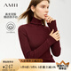 AMII2024冬新款高領(lǐng)純色修身高彈保暖全羊毛衫毛衣女 波爾多紅（高領(lǐng)） M (160)