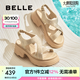 百麗（Belle）滿天星閃耀水鉆休閑涼鞋女2025夏新厚底增高涼鞋B2666BL5 杏色 38 (240mm)