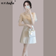 她芙（tafu）品牌女裝法式小香風(fēng)連衣裙女2025夏季新款網(wǎng)紗拼接收腰顯瘦A字裙 杏色 M