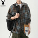 花花公子（PLAYBOY）長(cháng)袖襯衫男外套男士格子襯衣男女秋冬季休閑潮牌高級感上衣