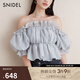 SNIDEL秋冬荷葉邊泡泡袖一字領(lǐng)露肩提花襯衫SWFB244064 薄荷綠 均碼 （F）
