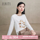 FINITY秋季休閑圓領長袖印花百搭透氣親膚女式T恤衫上衣 白色 M