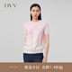 OVV2023秋冬新款女裝植物印花綿羊毛斜紋拼接短袖羊毛針織衫 裸粉鑲拼A9 L