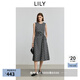 LILY2025夏新款女裝復古設計感黑白格紋無(wú)袖圓領(lǐng)收腰背心連衣裙 510黑 L