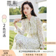 香影雪紡碎花連衣裙女長(zhǎng)袖2025春秋新款顯瘦氣質(zhì)法式高腰通勤裙子 果綠 M