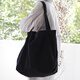 依儷烏新款通勤日系帆布包ins大容量單肩托特購物袋百搭簡(jiǎn)約休閑文藝 黑色 森系大容量有拉鏈有內兜