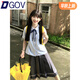 DGOV藍色娃娃領學院風短袖襯衫女2025夏季新款寬松顯瘦百搭甜美上衣潮 藍色襯衫【只有襯衫】 M 推薦95-105斤