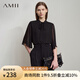 AMII2025夏新款優(yōu)雅通勤小立領(lǐng)喇叭袖綁帶雙層雪紡衫女寬松12522087 黑色 L (165)