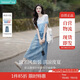 茵曼（INMAN）丁達(dá)爾漸變色圓領(lǐng)針織衫短袖T恤女裝2025夏季新款上衣 藍(lán)白條 L