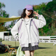 愛 西娜女大童外套春秋款2025新款洋氣兒童棒球服春裝女孩運(yùn)動(dòng)初中生連帽 花灰 175 cm