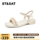 星期六（St&Sat）女鞋夏季新款優(yōu)雅通勤方跟一字帶涼鞋 米白色 36
