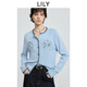 LILY2025冬新款女裝羊毛混紡貝殼繡氣質(zhì)通勤圓領(lǐng)刺繡長(cháng)袖針織開(kāi)衫 401藍色 L