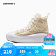 Converse匡威兒童鞋女童高幫加絨厚底增高帆布鞋2023冬季新款鞋子 淺灰褐色 36 【建議腳長(zhǎng)22cm】