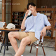 TOMMY HILFIGER【簡約純色】夏季男純棉商務(wù)休閑正裝短袖襯衣襯衫男外套J3904 天空藍(lán)450 XL (推薦：165-180斤)