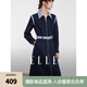 ELLE藏青色條紋拼接襯衫式連衣裙女2024冬季新款中長(zhǎng)款收腰裙子 藏青 L