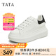 他她（TATA）小白鞋2025夏季新款奶油泡泡厚底女鞋增高松糕鞋板鞋 白/黑（刺繡版） 36