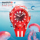斯沃琪（Swatch）瑞士手表 潛航系列 時尚夜光透視石英腕表  七夕禮物  紅獅潛航