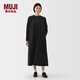 無印良品（MUJI）女式 易干平紋套頭 長袖連衣裙 女裝裙子春季長裙 BC2MHC5S 黑色 L (165/88A)
