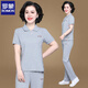 羅蒙（ROMON）中老年女裝夏裝奶奶裝透氣休閑運(yùn)動服套裝中年媽媽洋氣短袖t恤薄 淺灰色 L (建議102斤以下，收藏加入購物車，優(yōu)先發(fā)貨，