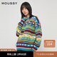 moussy【新復古回潮】 復古菱形圖案圣誕氛圍厚款毛衣028FAZ70-5100 115花紋藍色 均碼