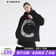 S.DEER圣迪奧女裝休閑連帽字母印花假兩件仿羊羔毛外套S21482210 黑色/91 L 170