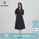 Hush Puppies【舒適休閑】暇步士女裝2025夏季輕盈古巴領(lǐng)可調(diào)節(jié)腰帶半袖裙 玄青藍(lán) L