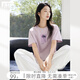 對(duì)白設(shè)計(jì)感花朵印花圓領(lǐng)短袖T恤女2025夏季新款休閑寬松百搭上衣 灰紫色 L
