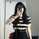 何佳功女裝條紋針織衫正肩短袖t恤女2025夏季顯瘦設(shè)計感小眾寬松上衣 黑白條紋 均碼 （80-120斤）