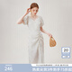 范思藍恩夏季V領雪紡波點連衣裙女2024夏裝裙擺抽褶A字裙泡泡袖新品連衣裙 黑白波點 M