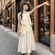 木清清法式無袖背心蛋糕裙女2025夏季新款小個(gè)子度假風(fēng)寬松a字連衣裙子 杏色連衣裙 （配花朵） L 105-115