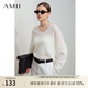 AMII2025春極簡(jiǎn)新款多巴胺落肩薄款套頭前短后長(zhǎng)中長(zhǎng)毛針織衫女 米白 S