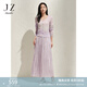 玖姿·安娜蔻藝術(shù)感流光裙光澤感百褶傘裙半身裙女2025春季新款 粉紫 L