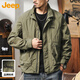 吉普（JEEP）外套男春秋季外套男士夾克休閑寬松沖鋒工裝上衣服男裝  軍綠 XL