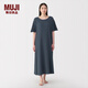 無(wú)印良品（MUJI）女式 楊柳紗織 五分袖連衣裙 睡裙女25年春夏長(zhǎng)裙FD1LJC5S 煙熏藍(lán)色 M （160/84A）