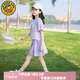 G.DUCKKIDS小黃鴨童裝女童套裝夏季2025中大童女孩夏裝扎染純棉短袖裙子一套 粉色（帶安全褲） 130 建議120-130cm6-7歲