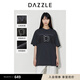 DAZZLE地素 T恤2024年早秋新款黑色立體字母刺繡圓領(lǐng)寬松上衣 黑色 S
