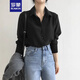 羅蒙（ROMON）雪紡襯衫女2025春秋新款韓版寬松顯瘦打底衫職業(yè)OL百搭純色上衣潮 黑色 L -105-120斤