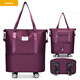 珂估大容量旅行包可擴容購物袋行李包萬(wàn)向輪出差登機包折疊學(xué)生衣服包 深紫色防水加厚一層擴展靜音拆卸