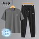 JEEP SPIRIT吉普運(yùn)動(dòng)套裝男士夏季冰絲透氣速干兩件套戶外休閑涼感短袖男褲