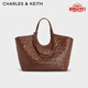 CHARLES&KEITH復(fù)古編織大容量托特包腋下包生日禮物七夕禮物CK2-30701583 Chocolate巧克力色 L