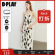 DPLAY2025夏季氣質(zhì)度假黑白印花沙灘裙吊帶裙長裙連衣裙女裙子 黑白剪影吊帶裙 L