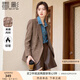 香影毛呢西裝外套女2024秋冬季新款復(fù)古氣質(zhì)休閑呢子千鳥格小西服 咖啡 L