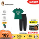 暇步士（Hush Puppies）童裝兒童速干套裝夏季男童短袖T恤女童透氣防蚊褲 松葉綠  160 