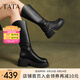 他她（TATA）氣質(zhì)V口騎士靴女靴子厚底長筒靴彈力靴加絨秋冬CCN02DG4 黑色 36