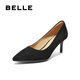 百麗（Belle）七夕禮物優(yōu)雅高跟單鞋女25秋新商場款羊皮絨面通勤單鞋3O412CQ5 黑色 36 (230mm)