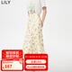 LILY夏新款女裝浪漫印花氣質(zhì)優(yōu)雅溫柔顯瘦高腰魚尾裙半身裙女 703米色 S