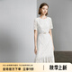 顏域短袖碎花連衣裙女裝2024新款夏裝優(yōu)雅氣質(zhì)中長(zhǎng)款蕾絲圓領(lǐng)裙子 白色 M/38