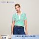 TOMMY HILFIGER夏季女裝1985珠地網(wǎng)眼復(fù)古條紋五粒扣修身短袖T恤POLO39530 綠白條紋0CH L （推薦：115-125斤）