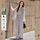 白鹿語(yǔ)含萊賽爾天絲3件套2025秋季新款簡(jiǎn)約襯衫長(cháng)褲套裝女 灰色 S